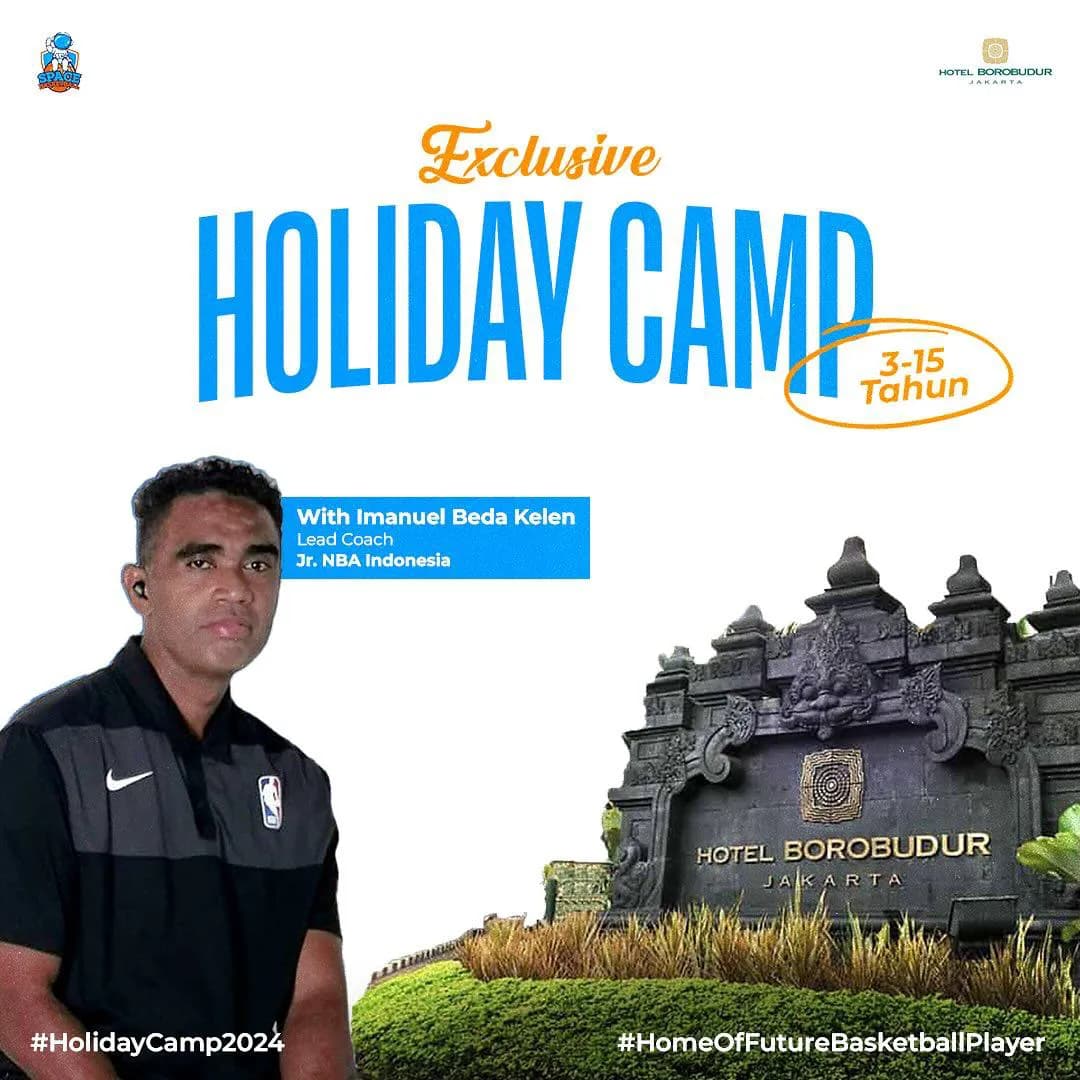 Holiday Camp is Here!  Program spesial ini dirancang untuk seluruh Space Ballers, mulai dari Toddler, Junior, hingga Teeneger Class, dengan aktivitas yang menggabungkan pembelajaran basket, permainan edukatif, serta pengalaman berharga yang mendukung perkembangan anak secara menyeluruh.  Yang membuat Holiday Camp kali ini semakin istimewa, peserta akan mendapatkan kesempatan berlatih langsung bersama Noel Benjamin, coach yang berpengalaman sebagai bagian dari program Jr. NBA.  Melalui sesi latihan yang menyenangkan dan interaktif, peserta akan belajar berbagai keterampilan basket, meningkatkan rasa percaya diri, membangun kerja sama tim, serta memahami nilai sportivitas yang penting baik di dalam maupun di luar lapangan.  🌟 Lebih dari Sekadar Latihan Basket  Selain mendapatkan pengalaman latihan eksklusif, peserta juga akan menikmati special visit ke Hotel Borobudur Jakarta, memberikan suasana belajar dan bermain yang berbeda selama masa liburan.  Exclusive Holiday Camp with Coach Noel – JR. NBA 📍 Hotel Borobudur Jakarta 🗓️ 4–5 Juli 2024 👨‍👩‍👧‍👦 Khusus untuk seluruh member Space Basketball  Mengisi Liburan dengan Pengalaman Bermakna  Di Space Basketball, kami percaya bahwa liburan bukan hanya waktu untuk beristirahat, tetapi juga kesempatan untuk bertumbuh, belajar hal baru, dan menciptakan kenangan yang menyenangkan bersama teman-teman.  Mari manfaatkan liburan sekolah tahun ini dengan pengalaman yang aktif, positif, dan inspiratif bersama keluarga besar Space Basketball.  Siapkan energi terbaikmu dan sampai jumpa di Holiday Camp! 🏀🔥✨