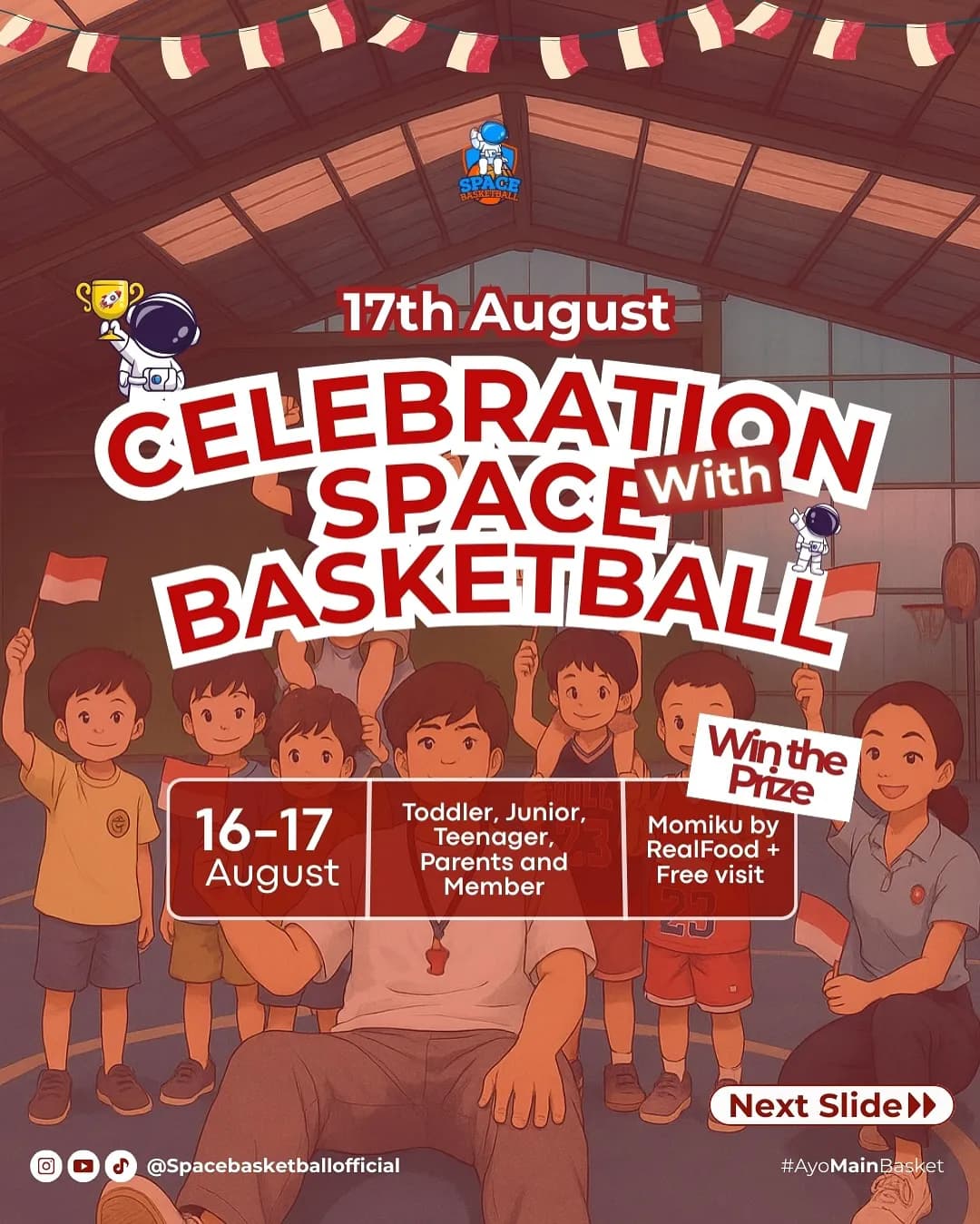 Holiday Camp is Here!  Program spesial ini dirancang untuk seluruh Space Ballers, mulai dari Toddler, Junior, hingga Teeneger Class, dengan aktivitas yang menggabungkan pembelajaran basket, permainan edukatif, serta pengalaman berharga yang mendukung perkembangan anak secara menyeluruh.  Yang membuat Holiday Camp kali ini semakin istimewa, peserta akan mendapatkan kesempatan berlatih langsung bersama Noel Benjamin, coach yang berpengalaman sebagai bagian dari program Jr. NBA.  Melalui sesi latihan yang menyenangkan dan interaktif, peserta akan belajar berbagai keterampilan basket, meningkatkan rasa percaya diri, membangun kerja sama tim, serta memahami nilai sportivitas yang penting baik di dalam maupun di luar lapangan.  🌟 Lebih dari Sekadar Latihan Basket  Selain mendapatkan pengalaman latihan eksklusif, peserta juga akan menikmati special visit ke Hotel Borobudur Jakarta, memberikan suasana belajar dan bermain yang berbeda selama masa liburan.  Exclusive Holiday Camp with Coach Noel – JR. NBA 📍 Hotel Borobudur Jakarta 🗓️ 4–5 Juli 2024 👨‍👩‍👧‍👦 Khusus untuk seluruh member Space Basketball  Mengisi Liburan dengan Pengalaman Bermakna  Di Space Basketball, kami percaya bahwa liburan bukan hanya waktu untuk beristirahat, tetapi juga kesempatan untuk bertumbuh, belajar hal baru, dan menciptakan kenangan yang menyenangkan bersama teman-teman.  Mari manfaatkan liburan sekolah tahun ini dengan pengalaman yang aktif, positif, dan inspiratif bersama keluarga besar Space Basketball.  Siapkan energi terbaikmu dan sampai jumpa di Holiday Camp! 🏀🔥✨